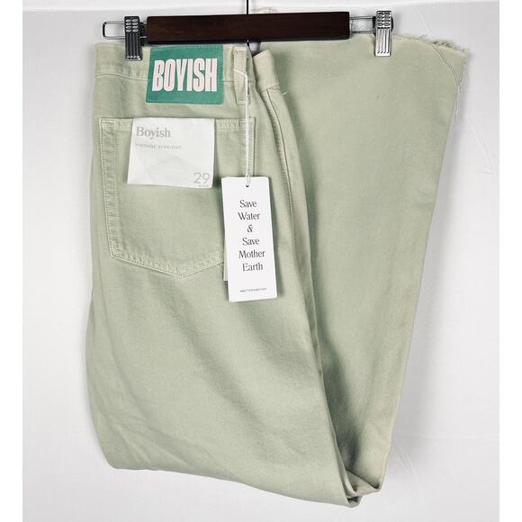 Boyish The Kirby High Rise Straight Jeans in El Cielo Green Crop Raw Hem 29 - Picture 11 of 12